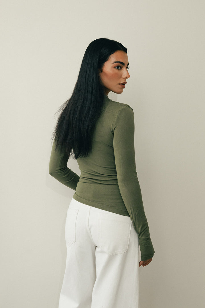 Draped top in olive