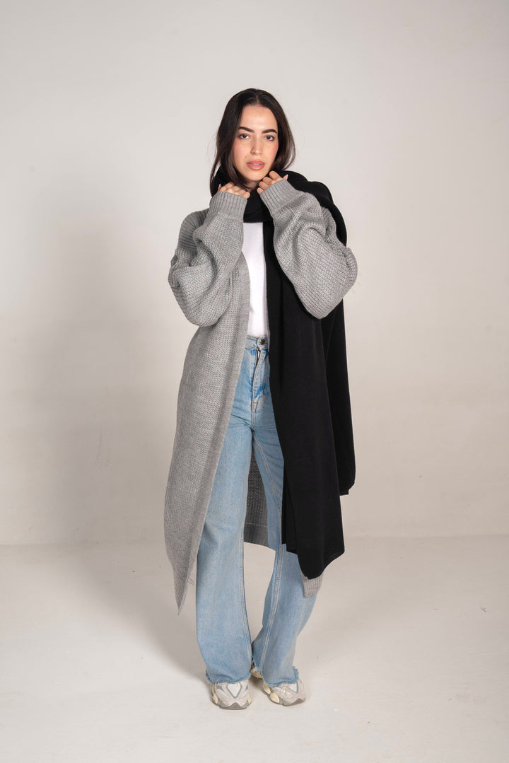The Cozy Long Knit Cardigan in Light Grey