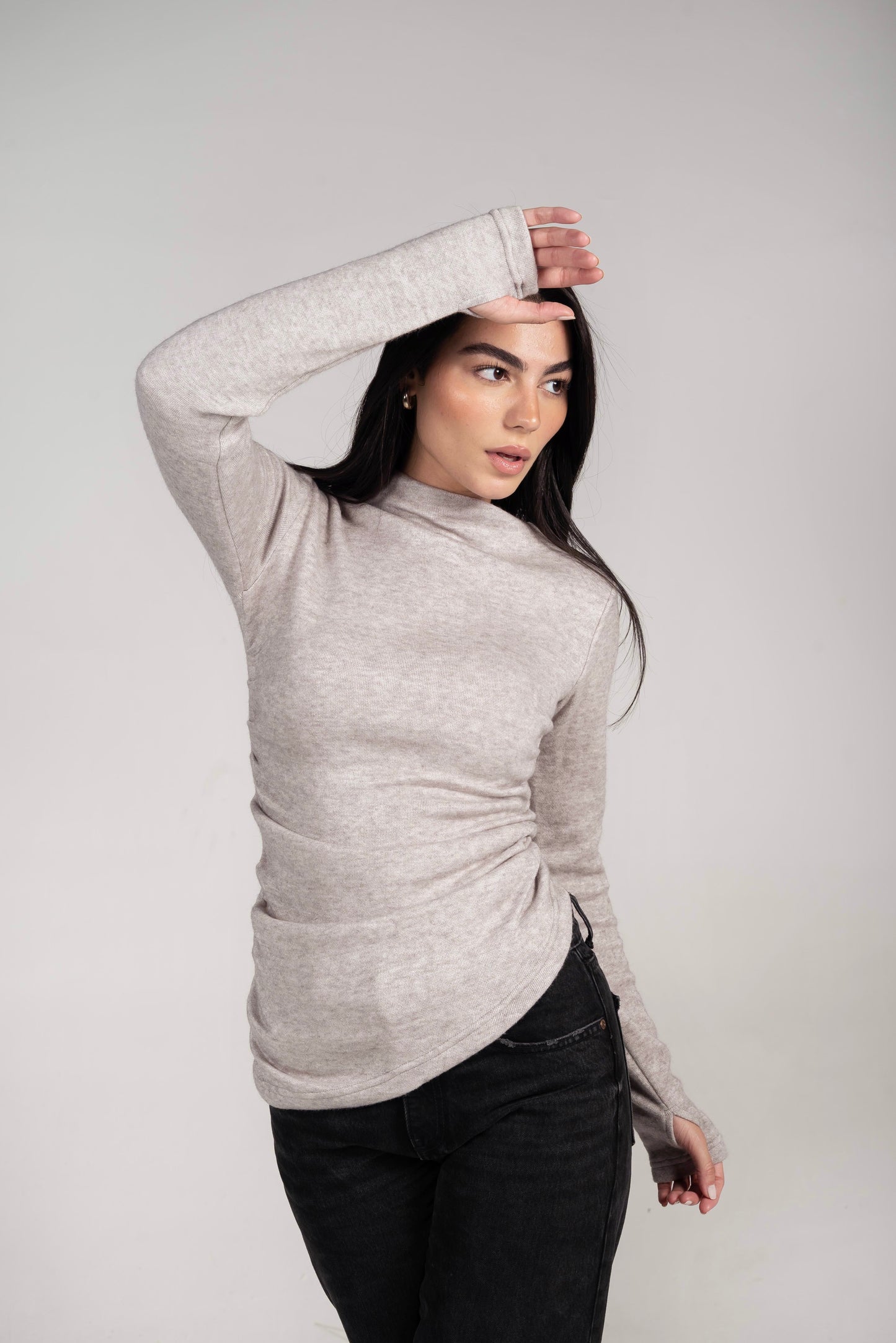 The Draped Soft Knit Top in Grey