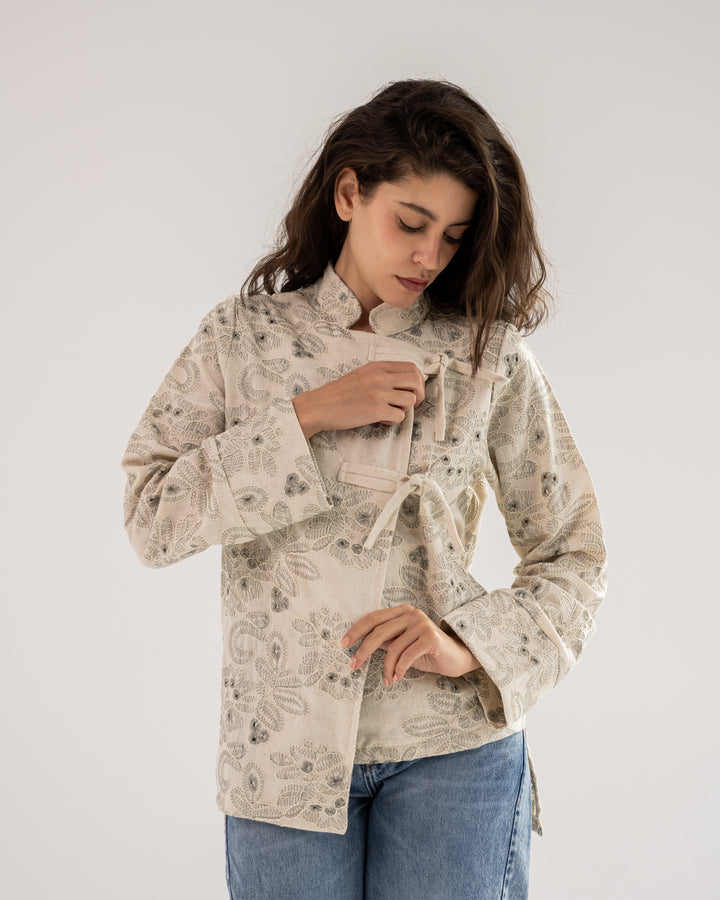 The kimono blouse-olive embroidered