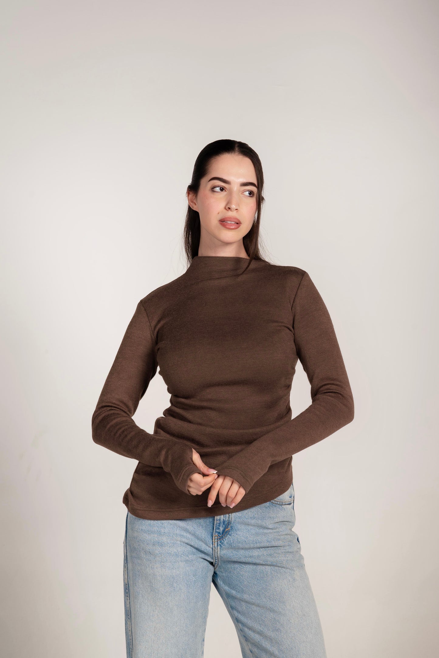 The Draped Soft Knit Top in Brown