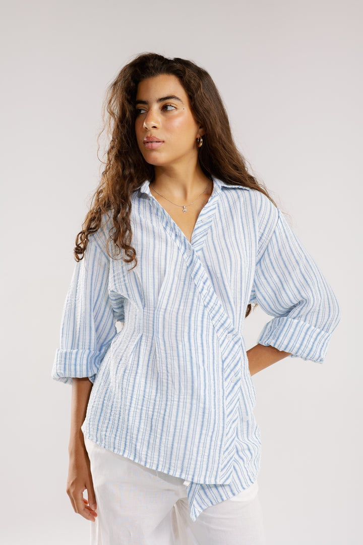 Twisted stripped shirt in light-blue