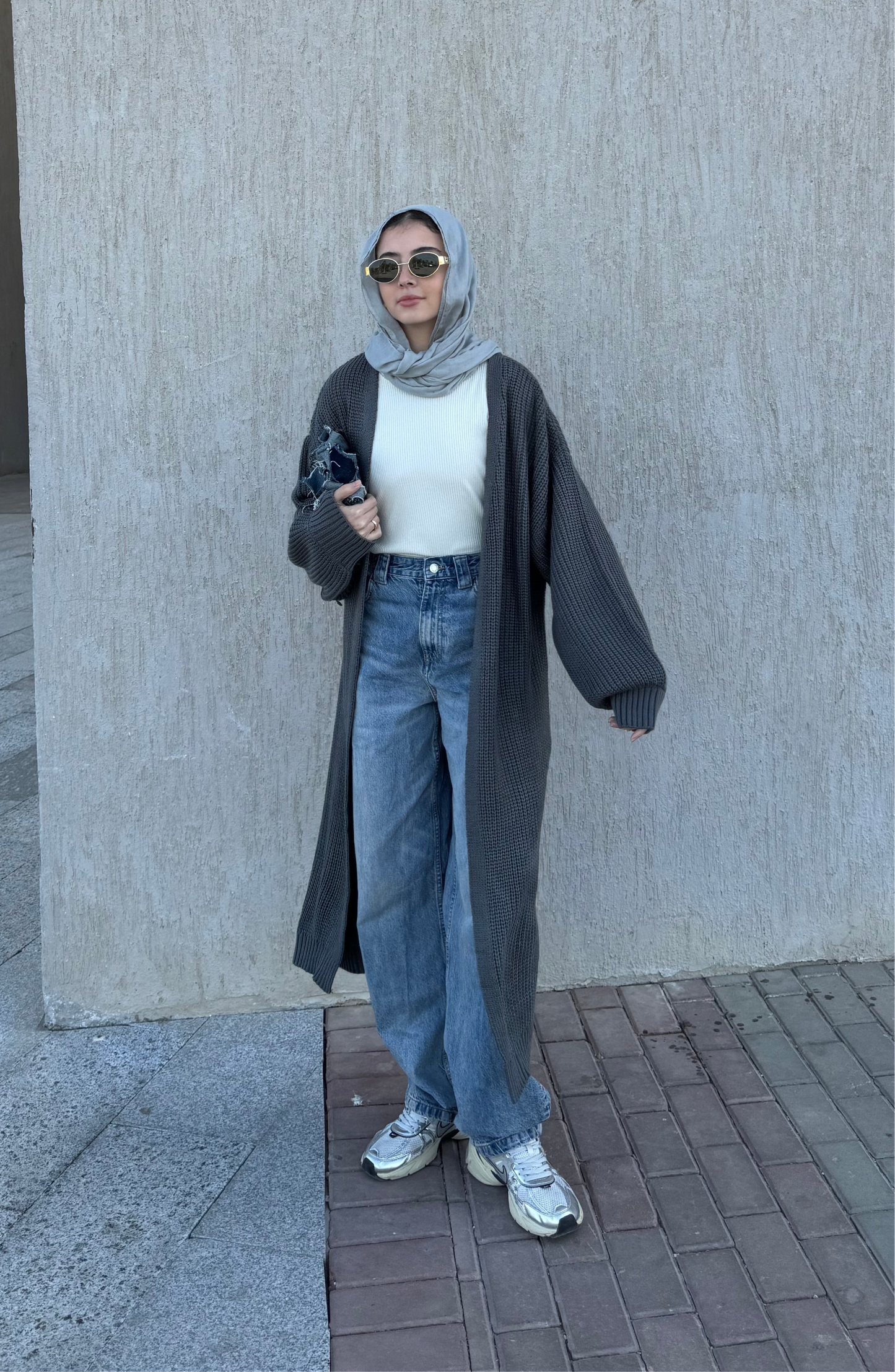 Knitted cardigan in dark grey