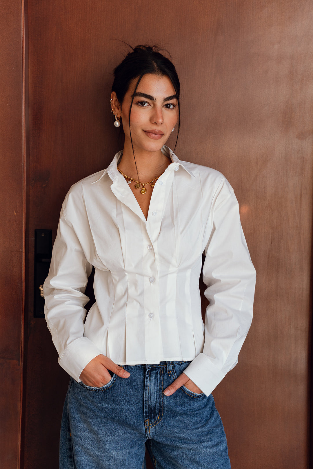 Popline flare shirt in white