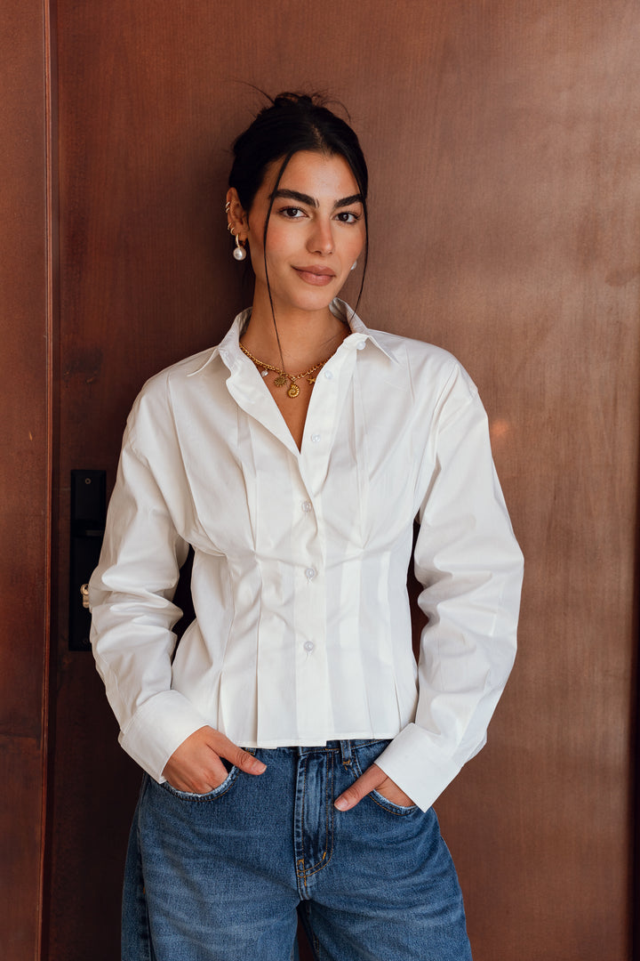 Popline flare shirt in white