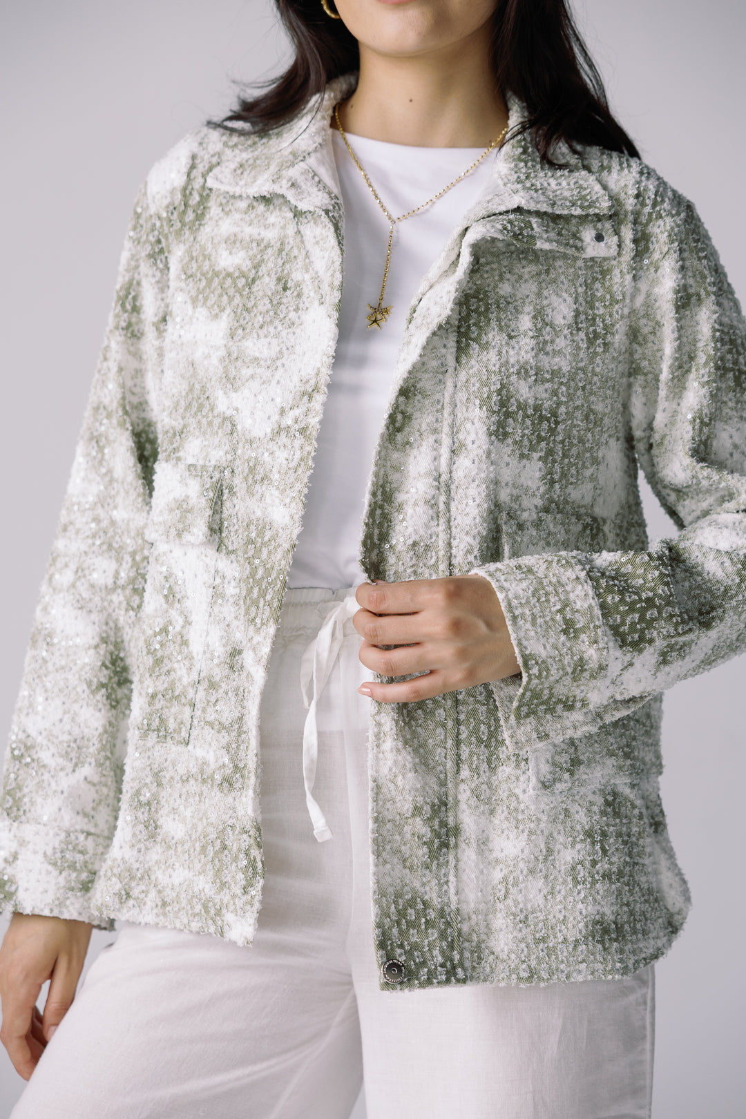 Tie-dye washed denim jacket in olive
