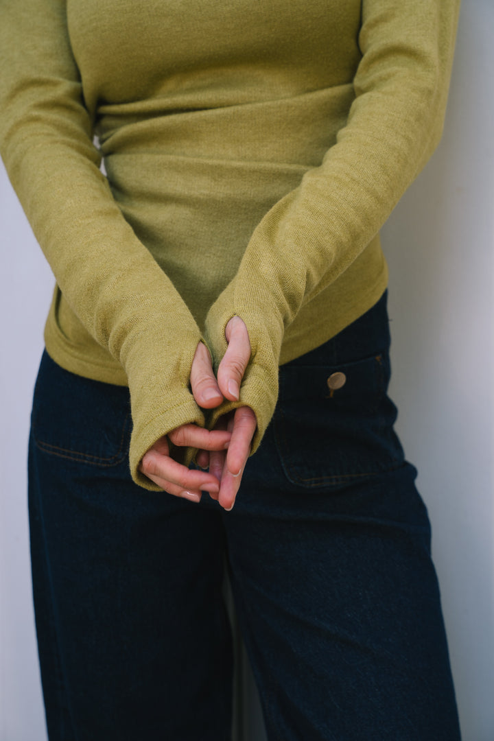The Draped Soft Knit Top in lime