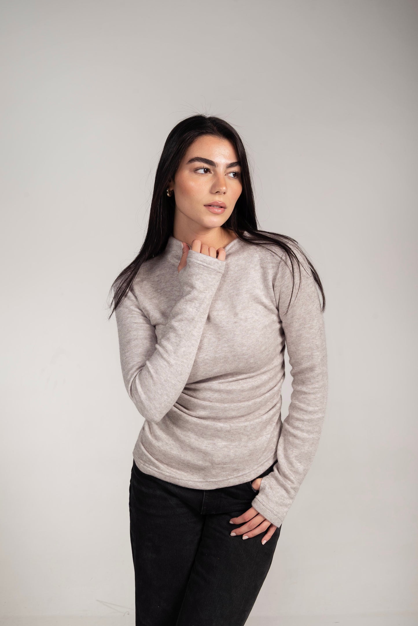 The Draped Soft Knit Top in Grey