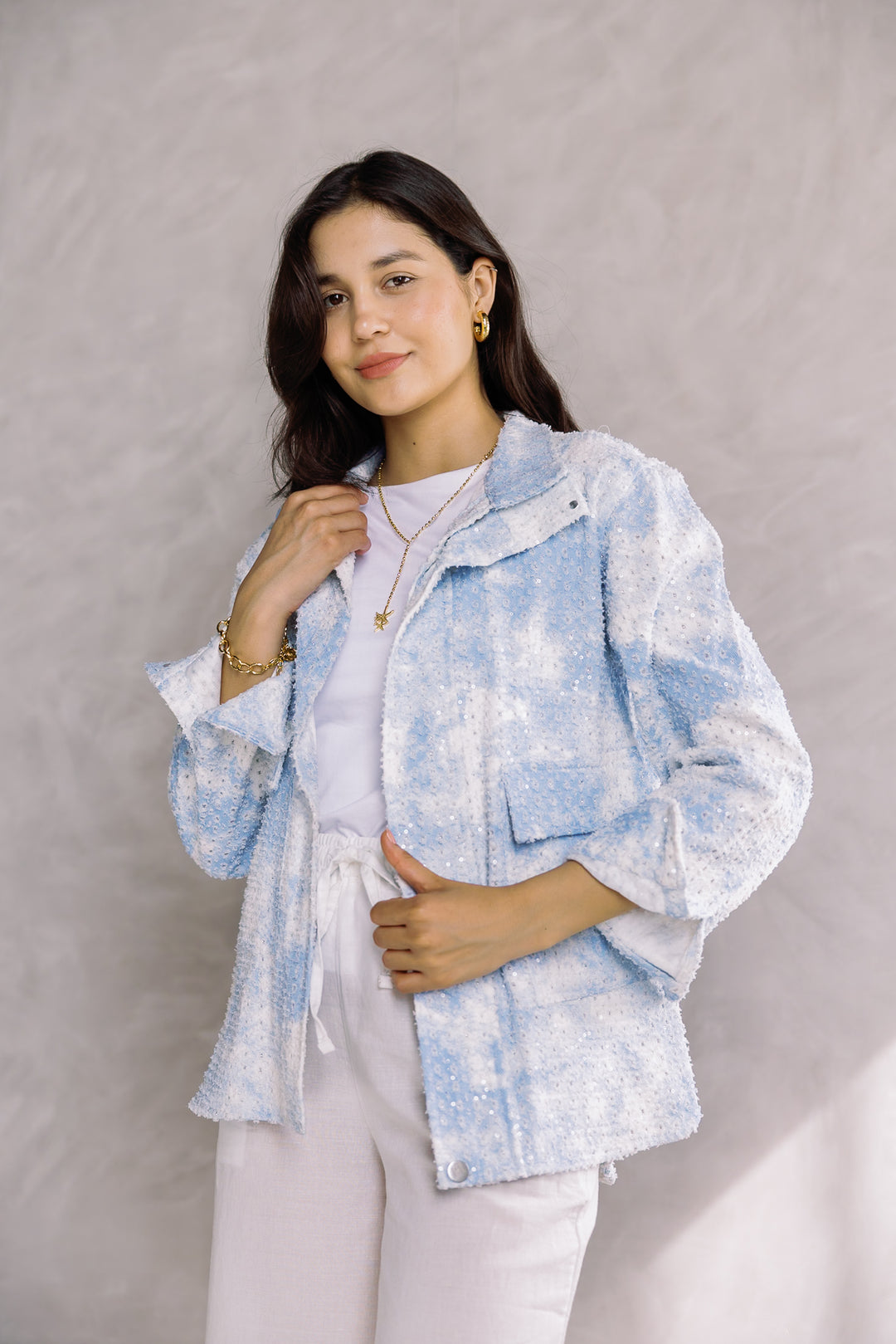 Tie-dye washed denim jacket in blue