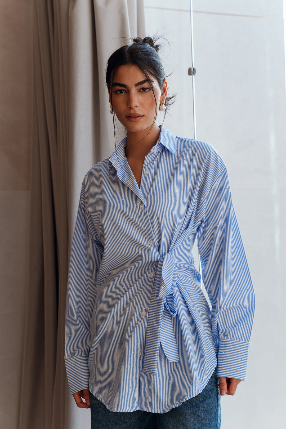 Crystal Tie Striped Shirt