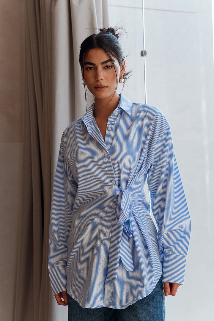 Crystal Tie Striped Shirt
