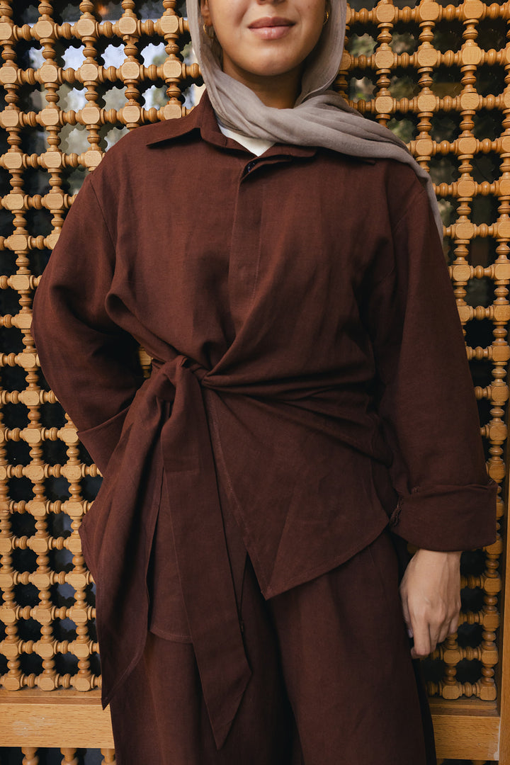Duo linen set in burnt-brown