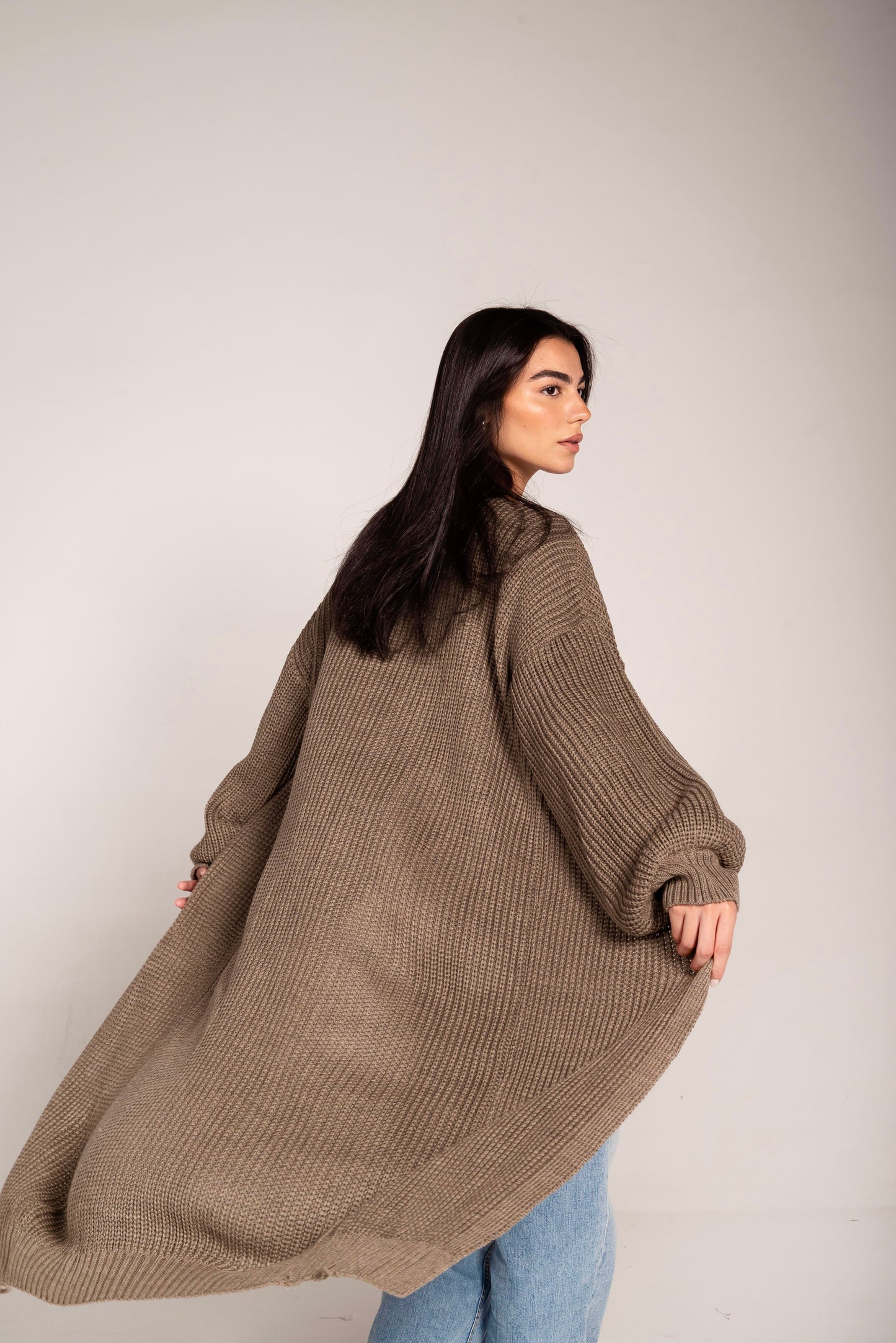 The Cozy Long Knit Cardigan in greige