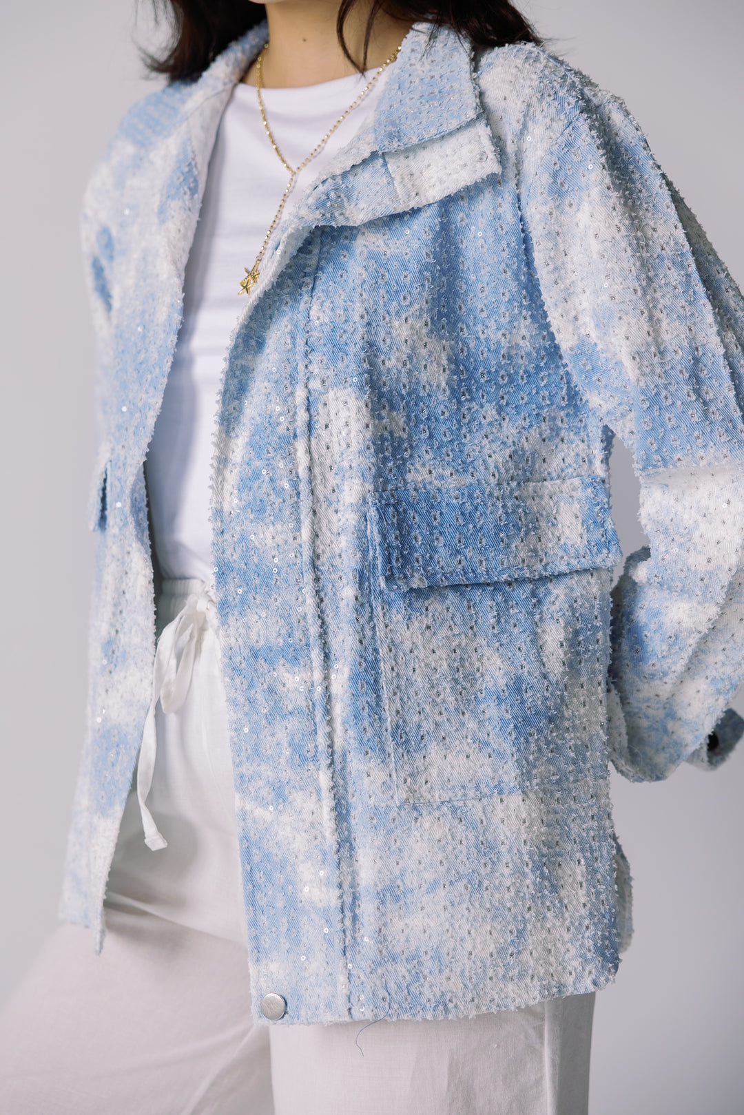 Tie-dye washed denim jacket in blue