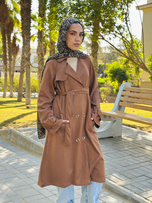 Suede trench coat