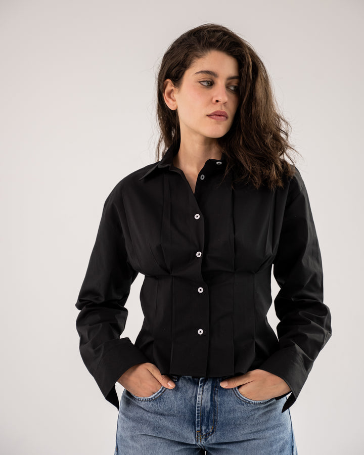 Popline flare shirt in black