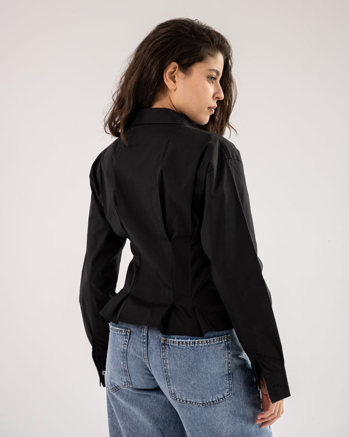 Popline flare shirt in black