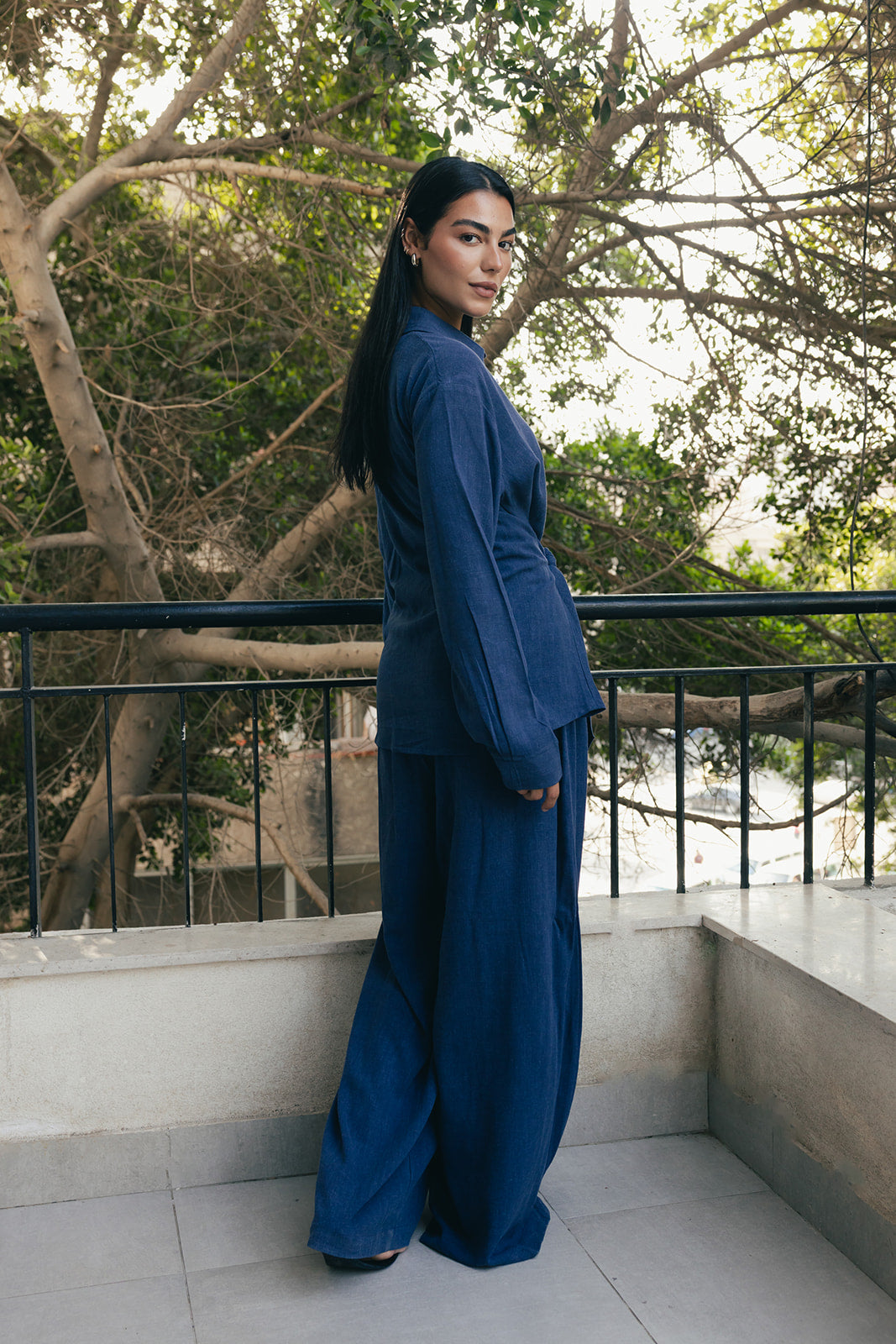 Duo Linen Set In Denim Blue