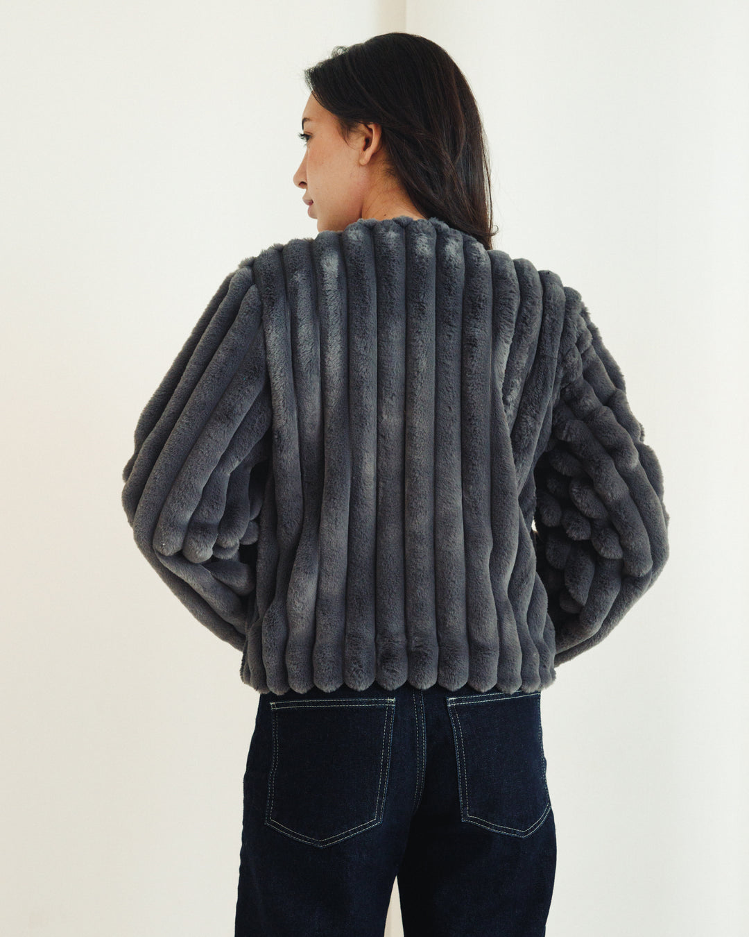 The Royal Fur Jacket in Charcoal Grey
