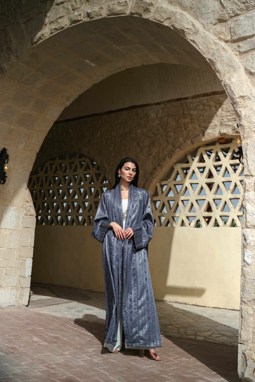 Emerald night cardigan in grey-olive