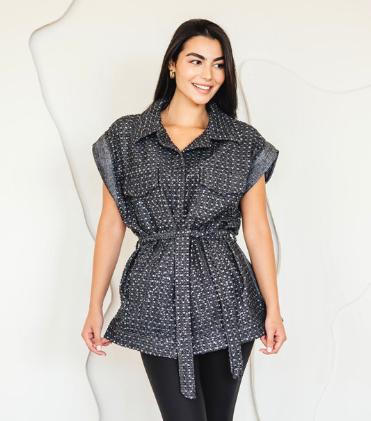 The glamour denim vest in black