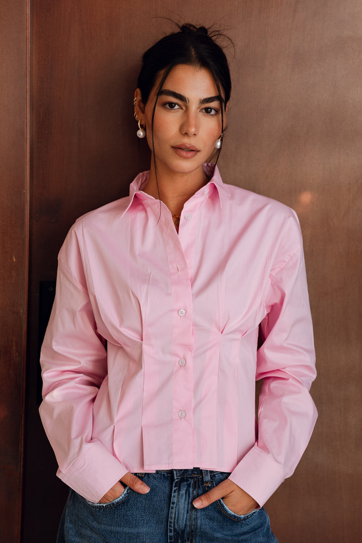 Popline flare shirt in pink