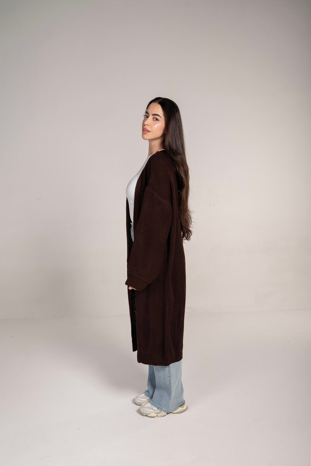 The Cozy Long Knit Cardigan in Brown