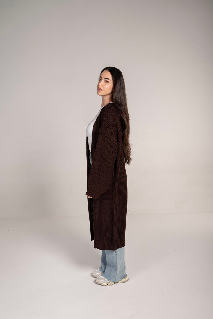 The Cozy Long Knit Cardigan in Brown