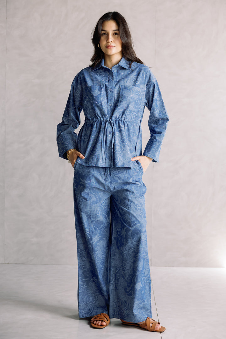 Studded denim set in blue