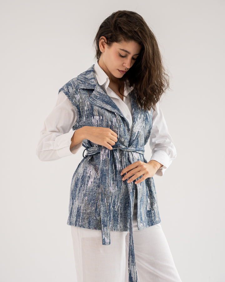 Dazzle Denim Vest In Blue