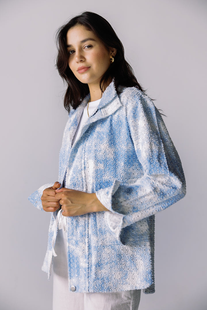 Tie-dye washed denim jacket in blue