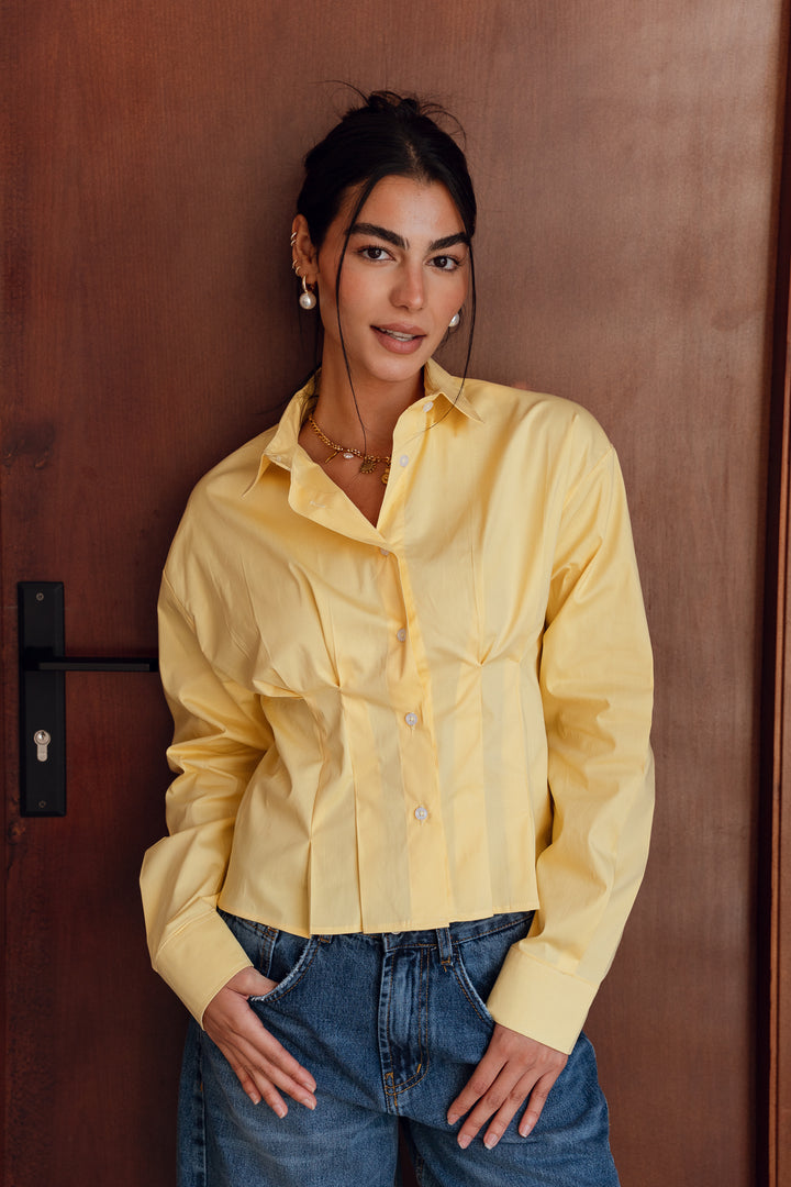 Popline flare shirt in yellow