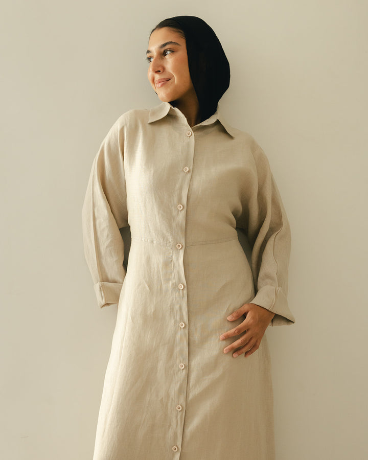 Pastel breeze linen dress in beige