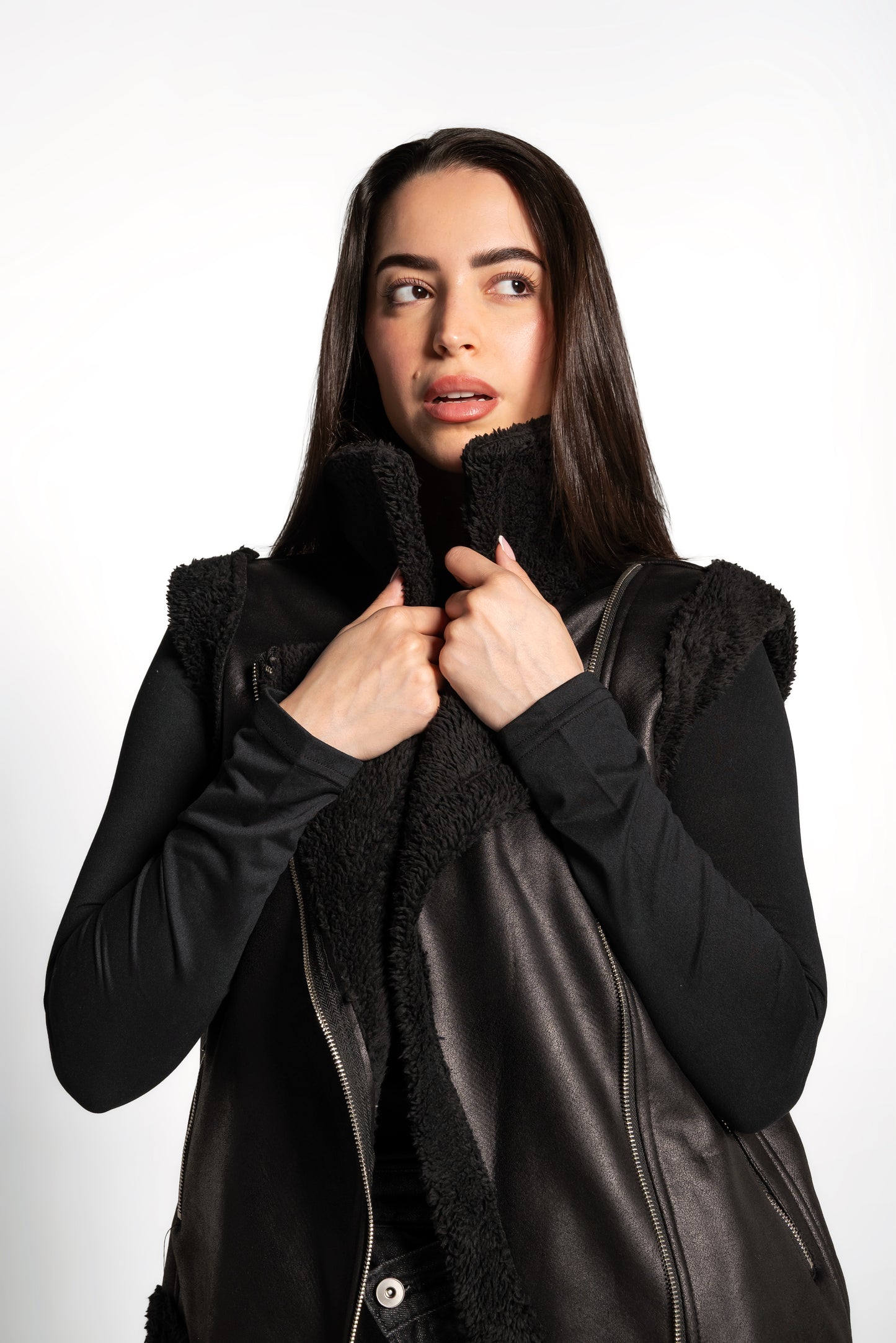 Faux Shearling Vest In Black