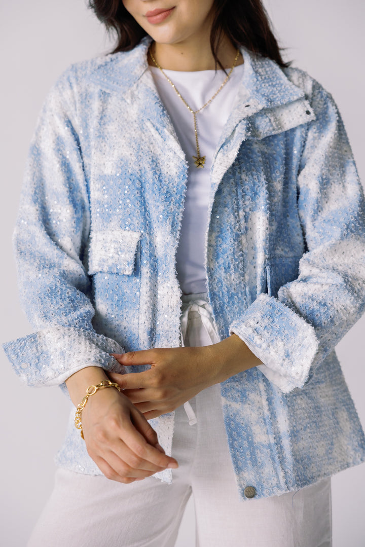 Tie-dye washed denim jacket in blue