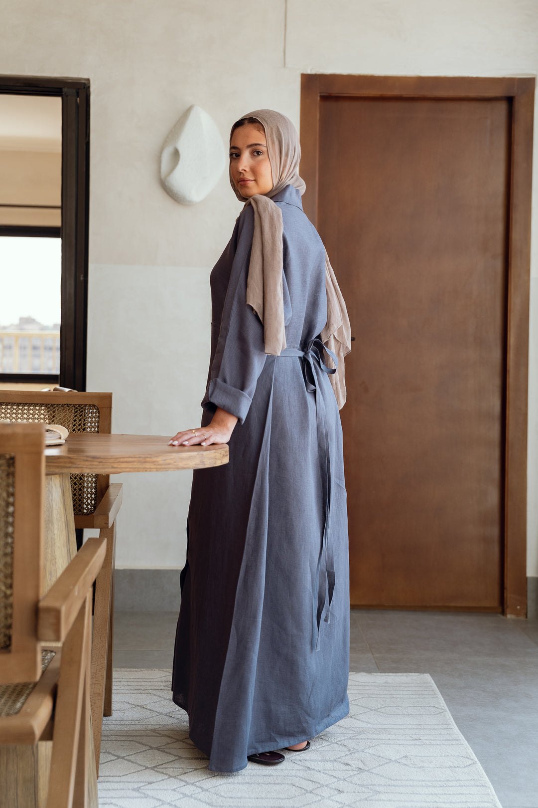 Pastel breeze linen dress in blue denim