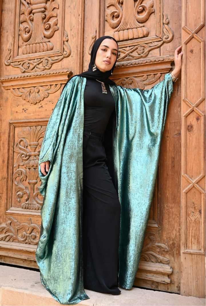 Dahab abaya in metalic green