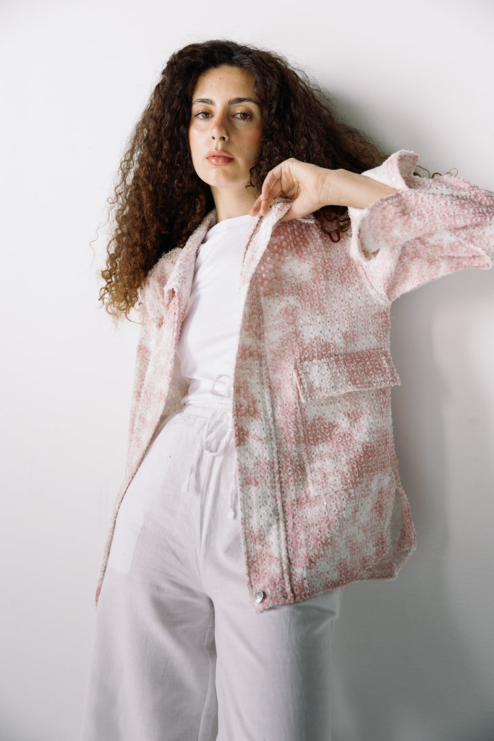 Tie-dye washed denim jacket in pink