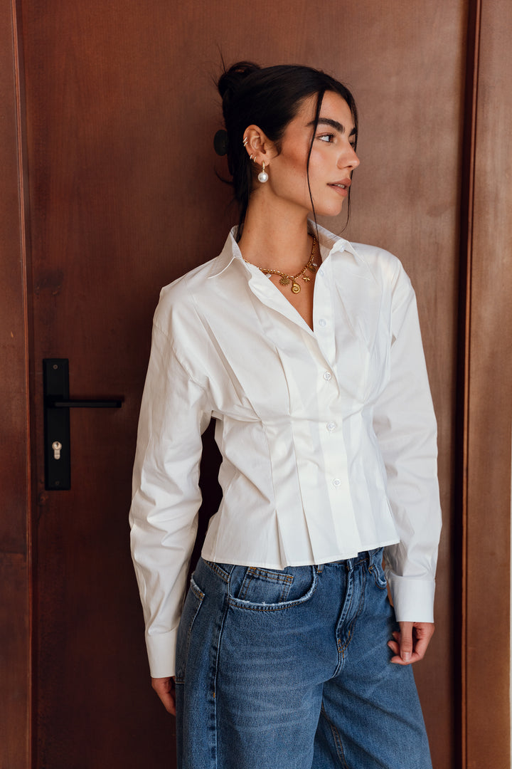 Popline flare shirt in white