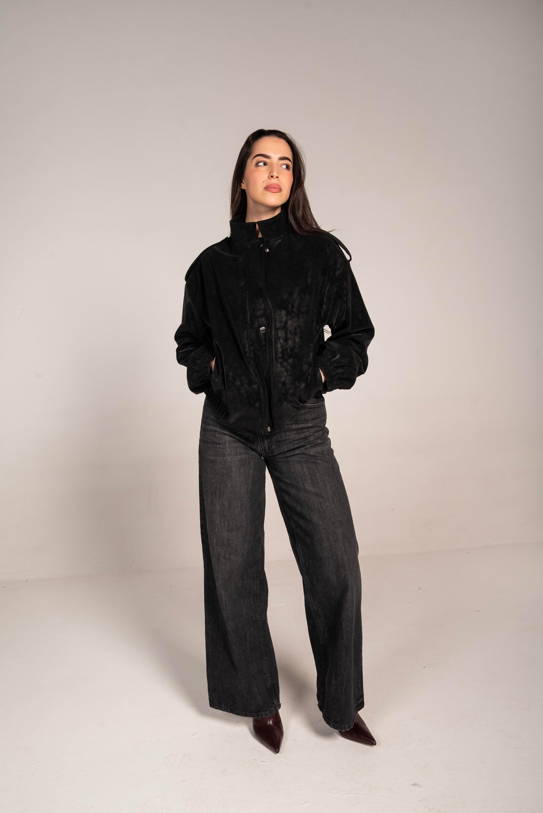 The Leather Bomber in Black