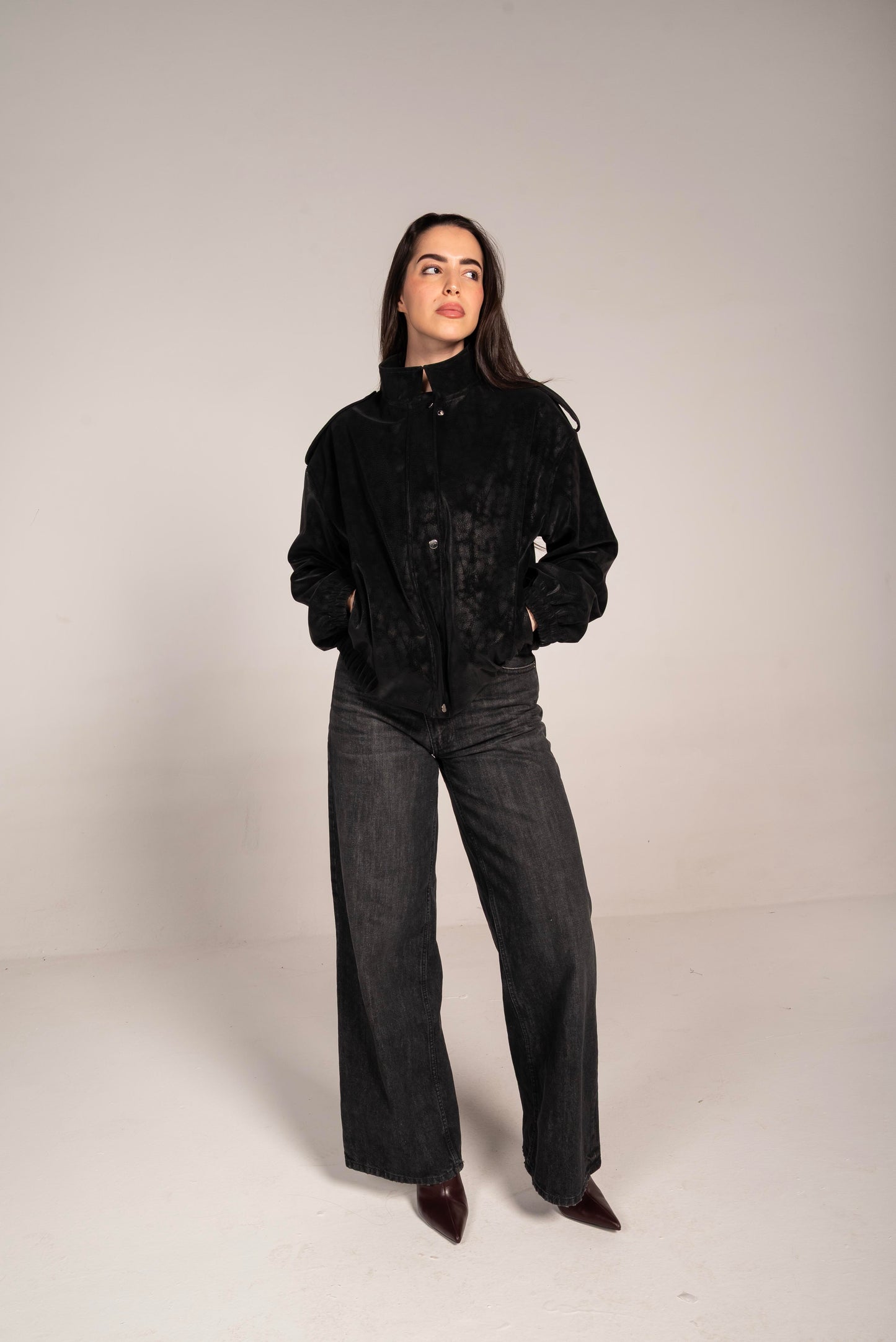 The Leather Bomber in Black