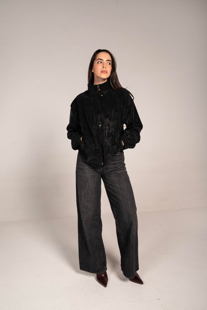 The Leather Bomber in Black