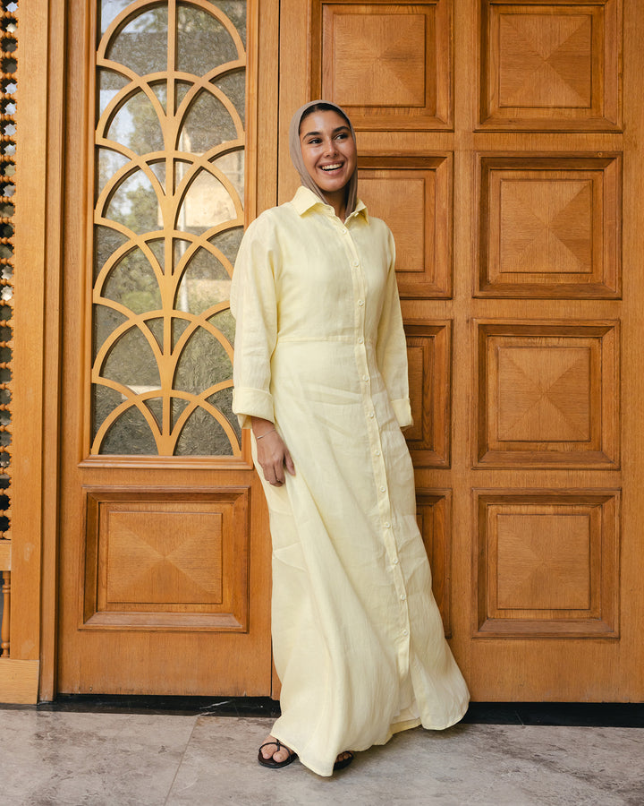 Pastel breeze linen dress in butter-yellow