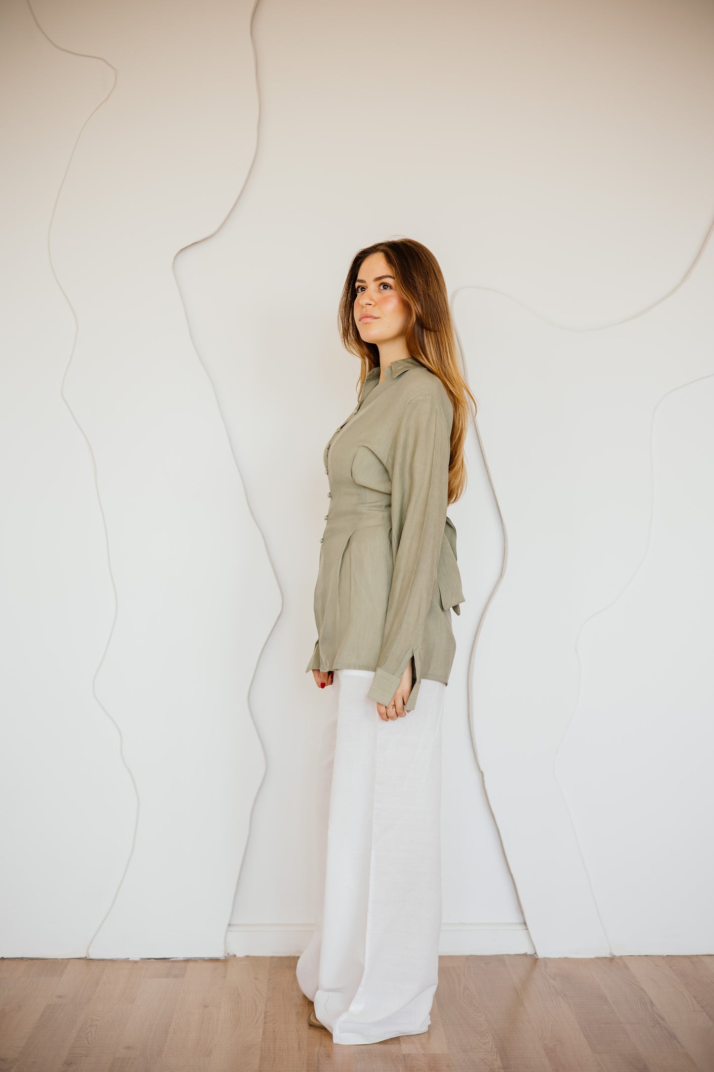 Corset draped shirt in olive