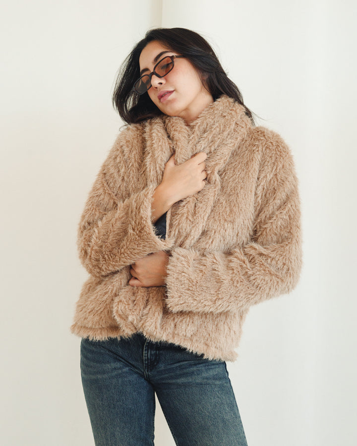 Wild Fur Jacket in Beige