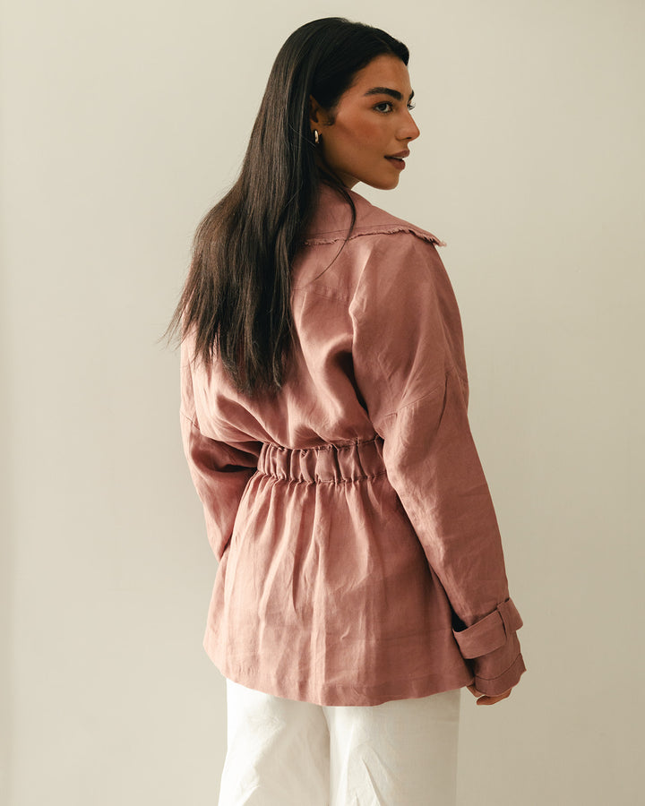 Raw linen cardigan in dusty rose