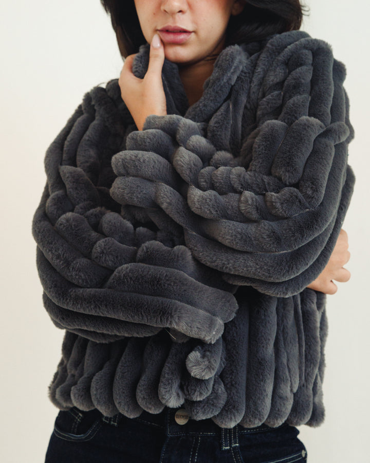 The Royal Fur Jacket in Charcoal Grey