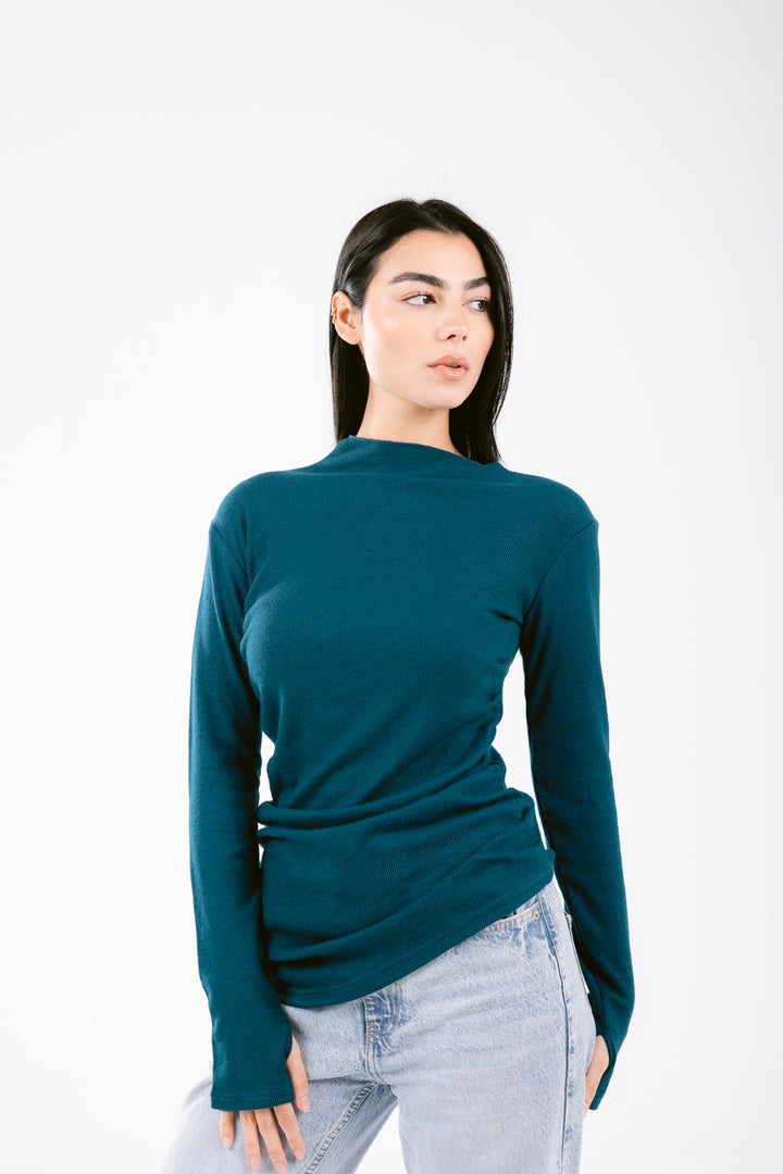 The Draped Soft Knit Top in Teal
