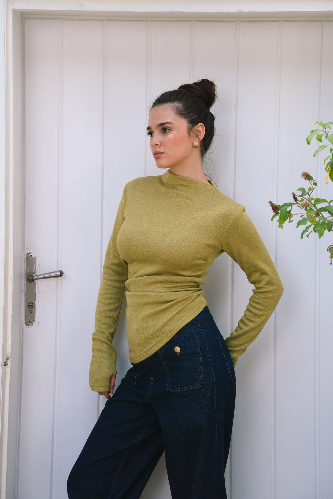 The Draped Soft Knit Top in lime