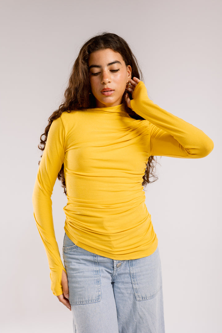 Draped Top In Mustard-Yellow